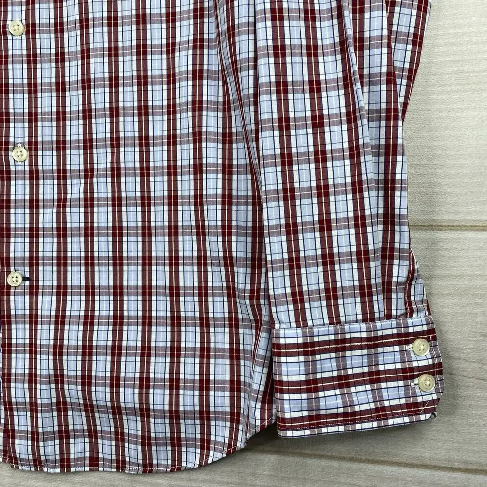 Banana Republic Mens Shirt Sz M Non Iron Slim Fit Red Blue Plaid Button Down